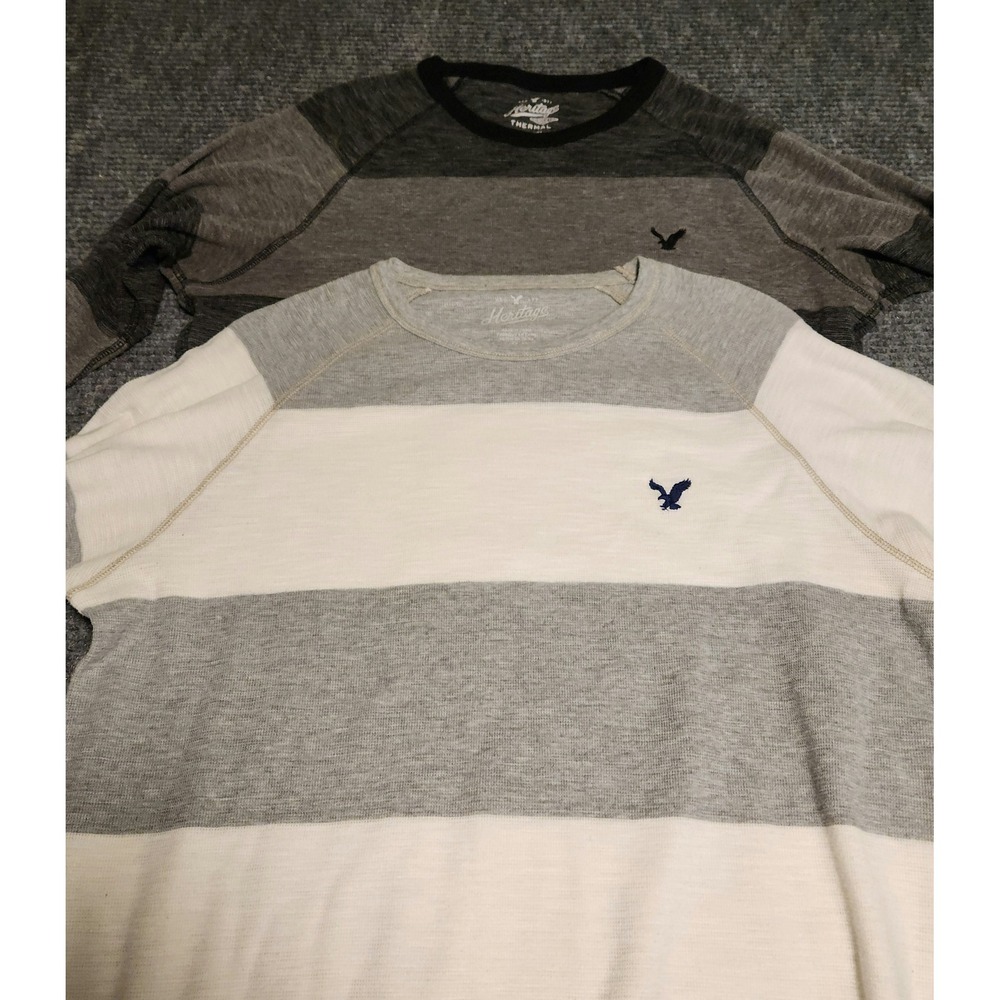 American Eagle Heritage Thermal Shirt Mens XL Lot of 2 Striped Long Sleeve Grey